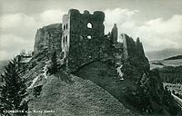 Czorsztyn - Ruiny zamku w Czorsztynie na pocztwce z okoo 1935 roku