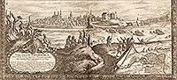 Bydgoszcz - Panorama miasta i zamek na sztychu Erika Dahlbergha z dziea Samuela Pufendorfa 'De rebus a Carolo Gustavo gestis', 1656 rok