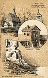 mielw - Brama zamkowa i ruiny kaplicy na pocztwce z okoo 1900 roku