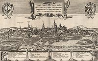 Lublin - Panorama Lublina na przeomie XVI i XVII wieku, miedzioryt z dziea Georga Brauna i Fransa Hogenberga 'Civitates orbis terrarum'