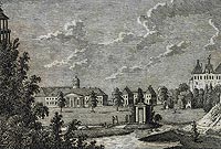 Milicz - Paac i zamek w Miliczu na miedziorycie Friedricha Gottloba Endlera z 1822 roku