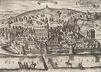 Przemyl - Panorama Przemyla na przeomie XVI i XVII wieku, miedzioryt z dziea Georga Brauna i Fransa Hogenberga 'Civitates orbis terrarum'